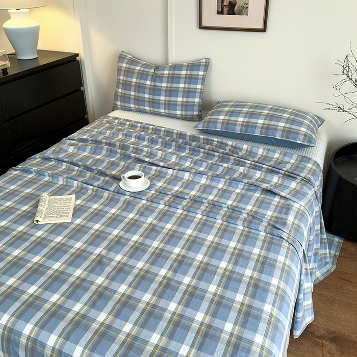 91家纺网 家纺一手货源 找家纺 吉象家纺 2025新款全棉色织水洗棉床单三件套 初春