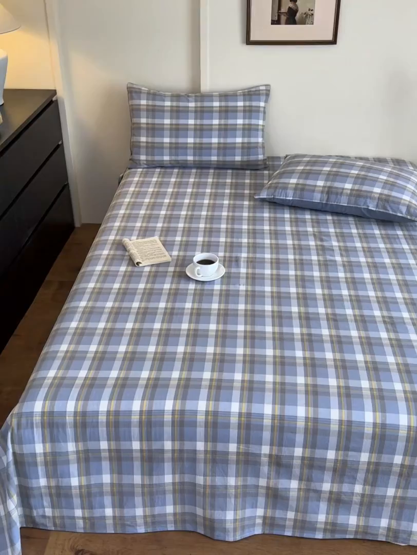 91家纺网 家纺一手货源 找家纺 吉象家纺 2025新款全棉色织水洗棉床单三件套 初春