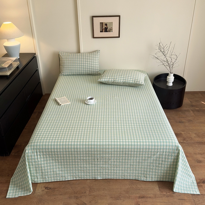 91家纺网 家纺一手货源 找家纺 吉象家纺 2025新款全棉色织水洗棉床单三件套 春风曲