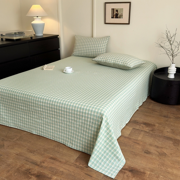 91家纺网 家纺一手货源 找家纺 吉象家纺 2025新款全棉色织水洗棉床单三件套 春风曲