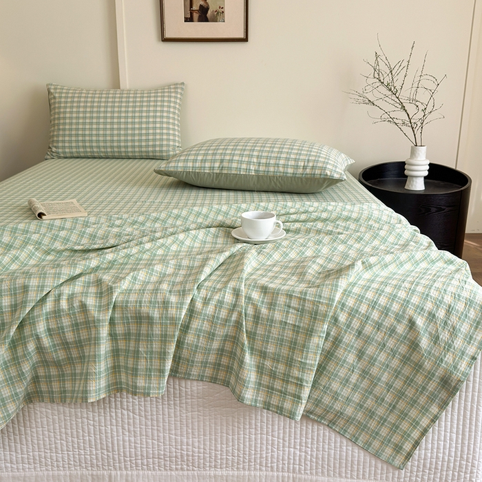 91家纺网 家纺一手货源 找家纺 吉象家纺 2025新款全棉色织水洗棉床单三件套 春风曲