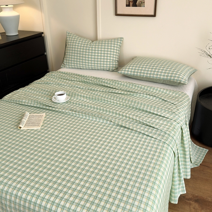 91家纺网 家纺一手货源 找家纺 吉象家纺 2025新款全棉色织水洗棉床单三件套 春风曲