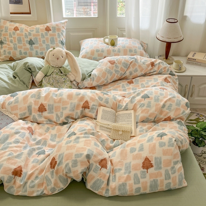 91家纺网 家纺一手货源 找家纺 海岛哥哥 2025新款高克重木棉提花双层纱四件套-风格二 简絮