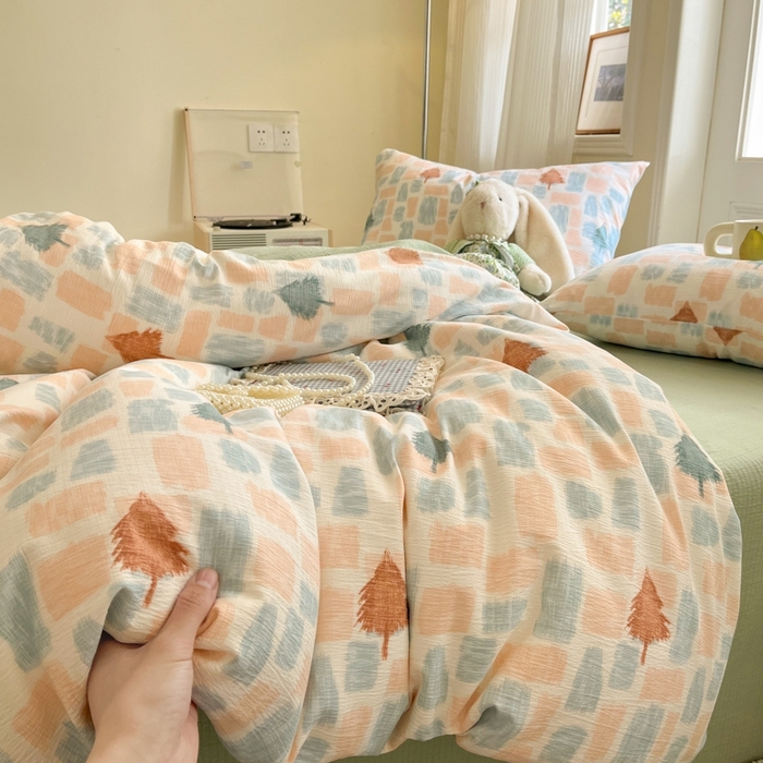 91家纺网 家纺一手货源 找家纺 海岛哥哥 2025新款高克重木棉提花双层纱四件套-风格二 简絮