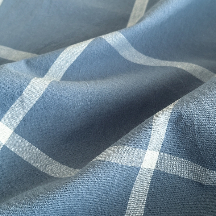 91家纺网 家纺一手货源 找家纺 吉象家纺 2025新款全棉色织水洗棉床单三件套 大蓝格