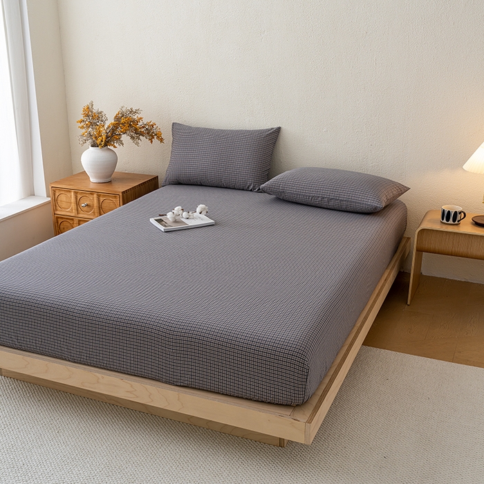 91家纺网 家纺一手货源 找家纺 吉象家纺 2025新款全棉色织水洗棉床笠三件套 极目