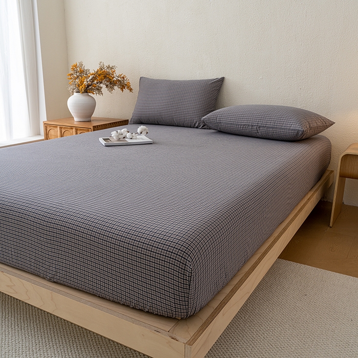 91家纺网 家纺一手货源 找家纺 吉象家纺 2025新款全棉色织水洗棉床笠三件套 极目