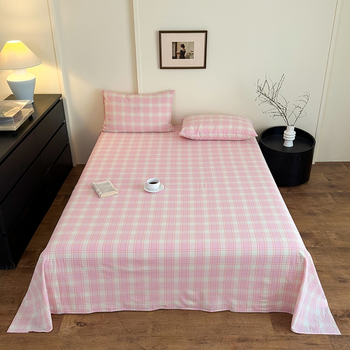 91家纺网 家纺一手货源 找家纺 吉象家纺 2025新款全棉色织水洗棉床单三件套 凡人歌粉