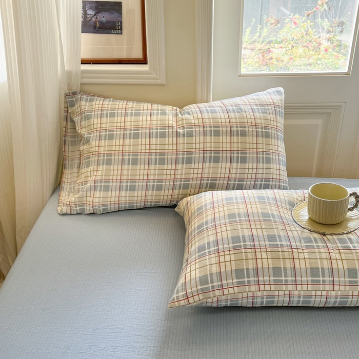 91家纺网 家纺一手货源 找家纺 海岛哥哥 2025新款高克重木棉提花双层纱四件套-风格二 简至