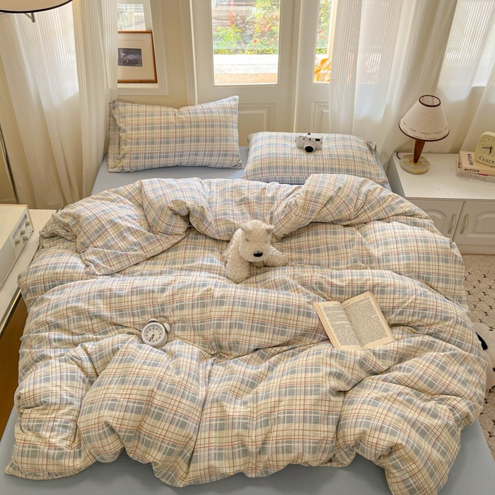 91家纺网 家纺一手货源 找家纺 海岛哥哥 2025新款高克重木棉提花双层纱四件套-风格二 简至