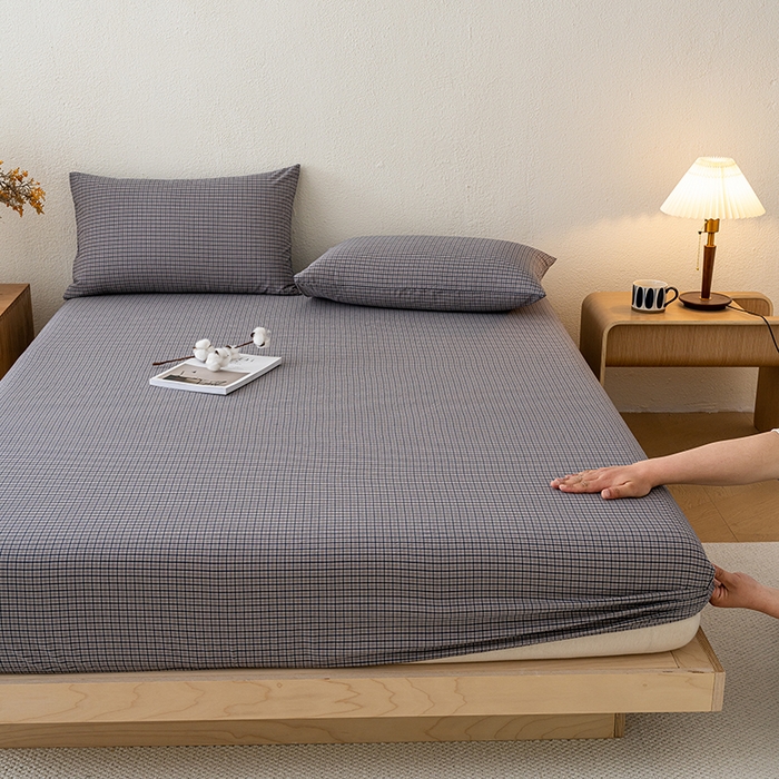 91家纺网 家纺一手货源 找家纺 吉象家纺 2025新款全棉色织水洗棉床笠三件套 极目