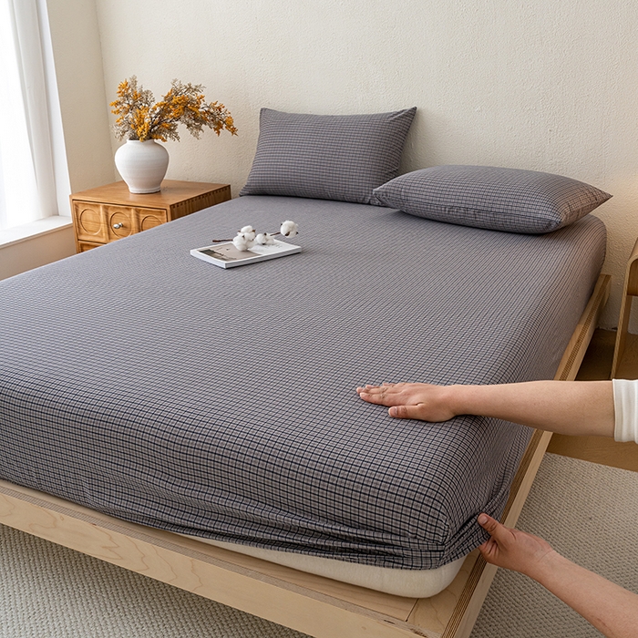 91家纺网 家纺一手货源 找家纺 吉象家纺 2025新款全棉色织水洗棉床笠三件套 极目