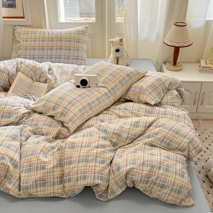 91家纺网 家纺一手货源 找家纺 海岛哥哥 2025新款高克重木棉提花双层纱四件套-风格二 简至