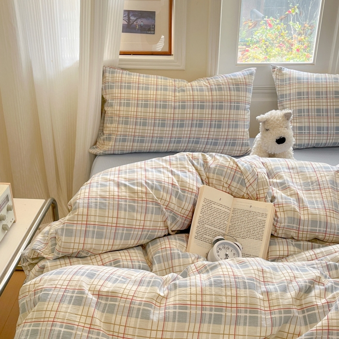 91家纺网 家纺一手货源 找家纺 海岛哥哥 2025新款高克重木棉提花双层纱四件套-风格二 简至