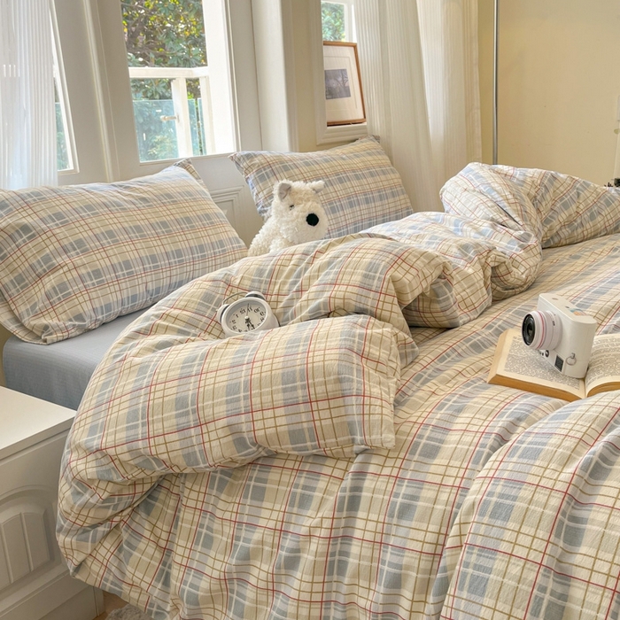 91家纺网 家纺一手货源 找家纺 海岛哥哥 2025新款高克重木棉提花双层纱四件套-风格二 简至