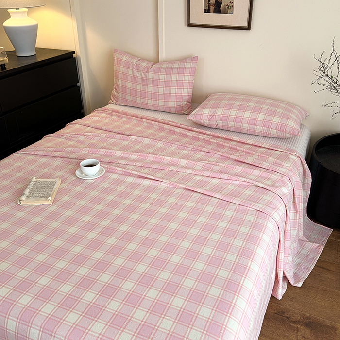 91家纺网 家纺一手货源 找家纺 吉象家纺 2025新款全棉色织水洗棉床单三件套 凡人歌粉