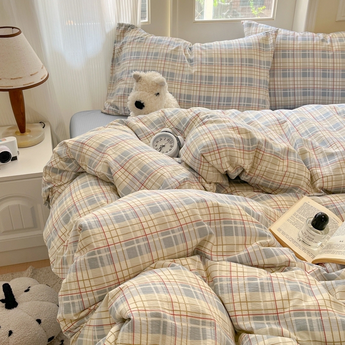 91家纺网 家纺一手货源 找家纺 海岛哥哥 2025新款高克重木棉提花双层纱四件套-风格二 简至