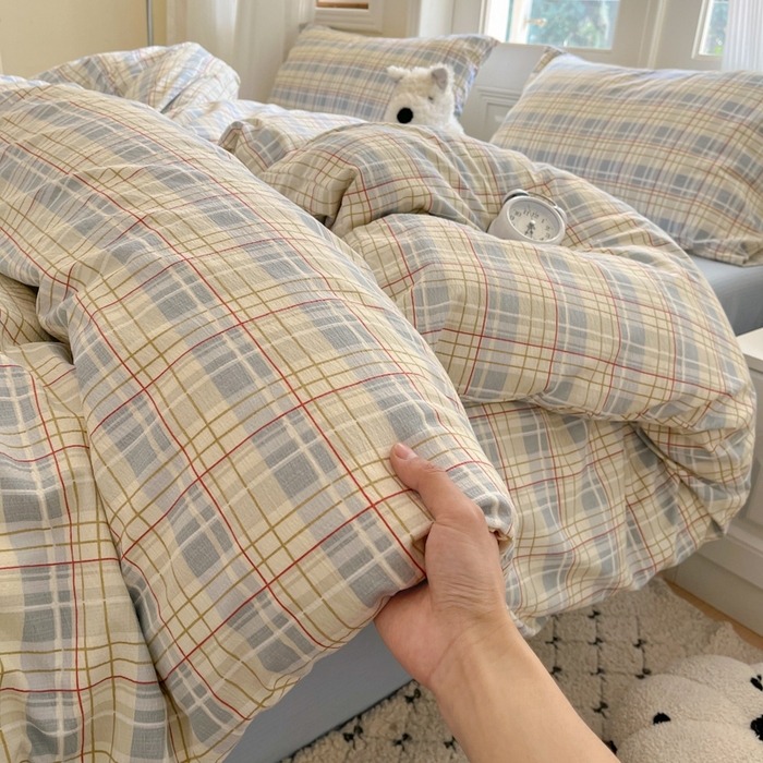 91家纺网 家纺一手货源 找家纺 海岛哥哥 2025新款高克重木棉提花双层纱四件套-风格二 简至