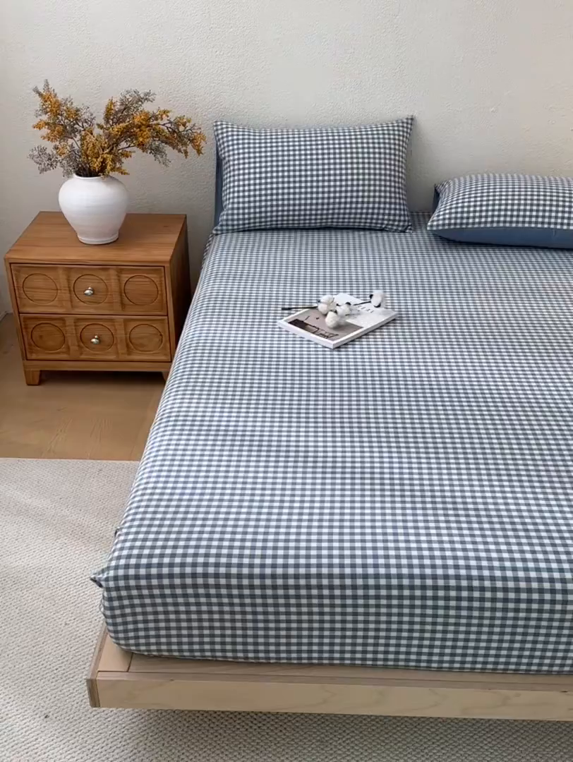 91家纺网 家纺一手货源 找家纺 吉象家纺 2025新款全棉色织水洗棉床笠三件套 极目