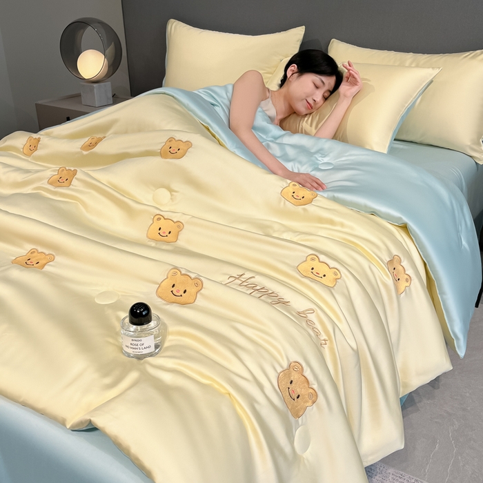 如一 2025新款精绣系列水洗冰丝夏被四件套 奶油熊-黄蓝