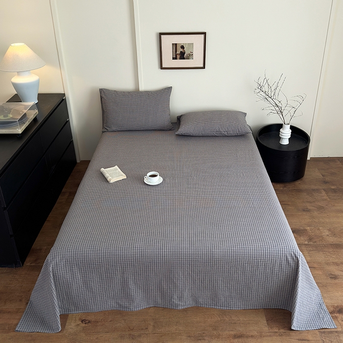 91家纺网 家纺一手货源 找家纺 吉象家纺 2025新款全棉色织水洗棉床单三件套 极目