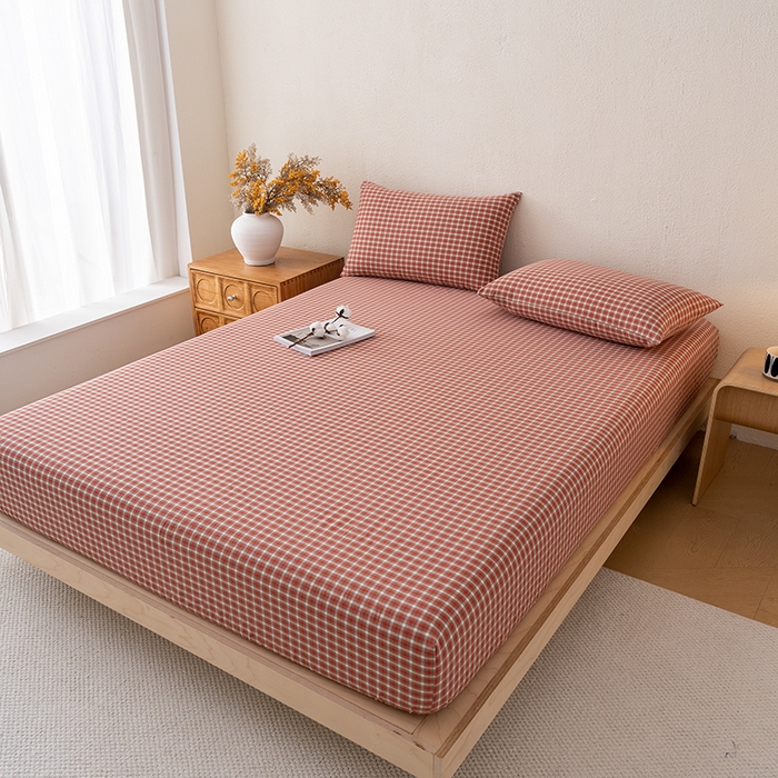 91家纺网 家纺一手货源 找家纺 吉象家纺 2025新款全棉色织水洗棉床笠三件套 克洛伊红