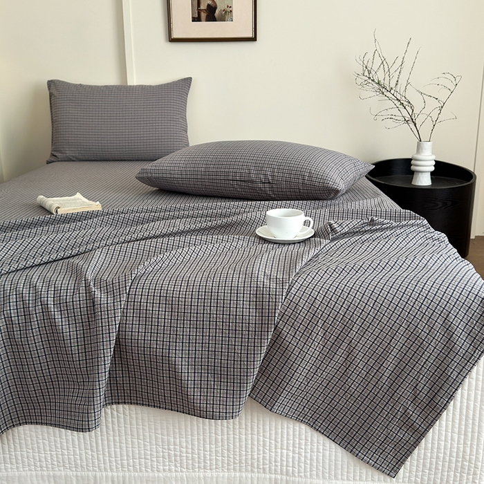 91家纺网 家纺一手货源 找家纺 吉象家纺 2025新款全棉色织水洗棉床单三件套 极目