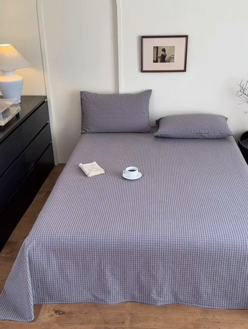 91家纺网 家纺一手货源 找家纺 吉象家纺 2025新款全棉色织水洗棉床单三件套 极目