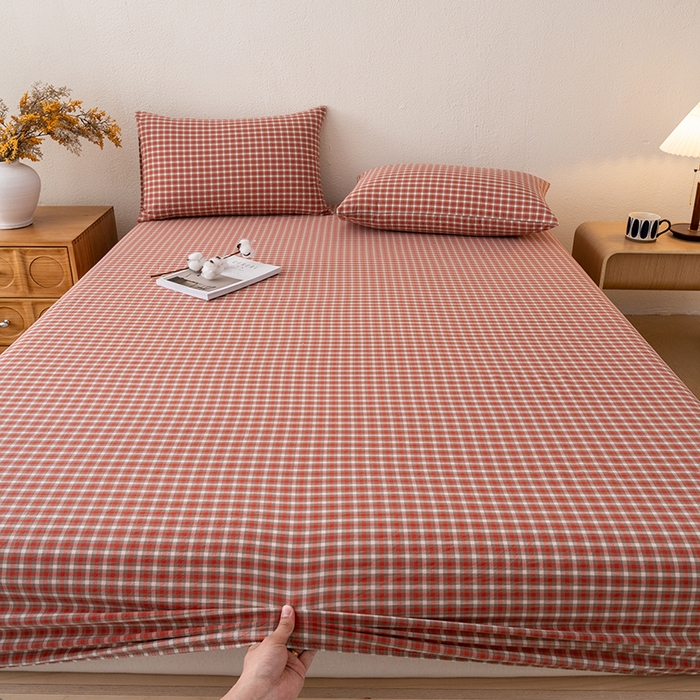 91家纺网 家纺一手货源 找家纺 吉象家纺 2025新款全棉色织水洗棉床笠三件套 克洛伊红