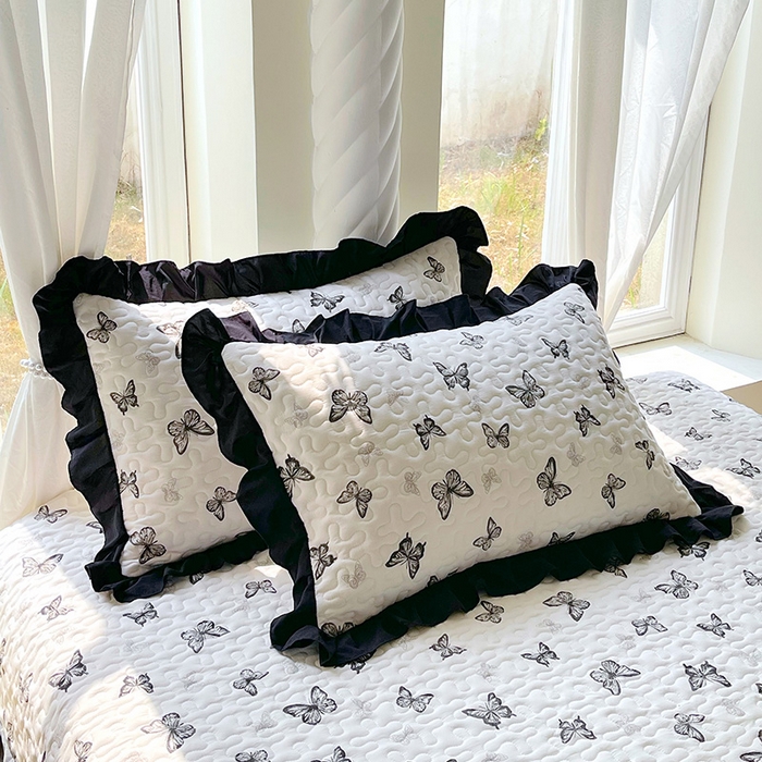 91家纺网 家纺一手货源 找家纺 雨彤家纺 2025年新款赫本风云朵水洗棉夹棉双层花边床盖 蝴蝶-赫本风