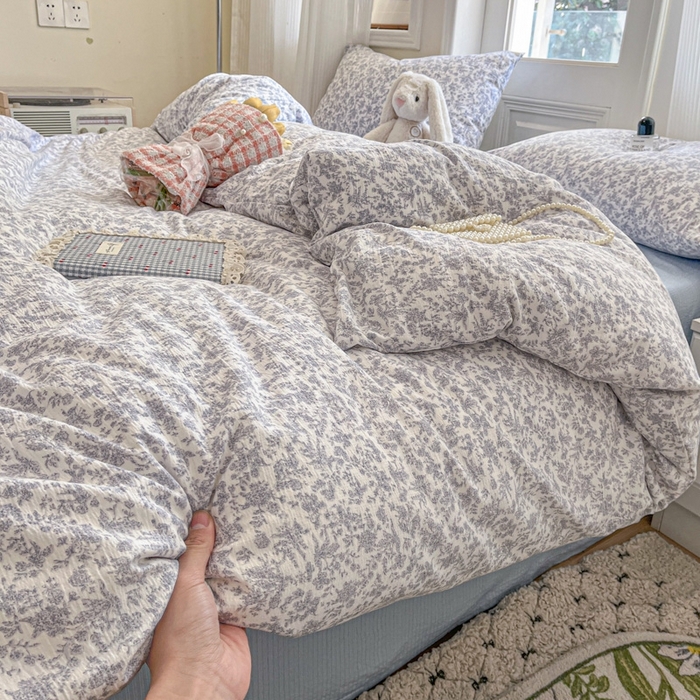 91家纺网 家纺一手货源 找家纺 海岛哥哥 2025新款高克重木棉提花双层纱四件套-风格二 蓝枝语