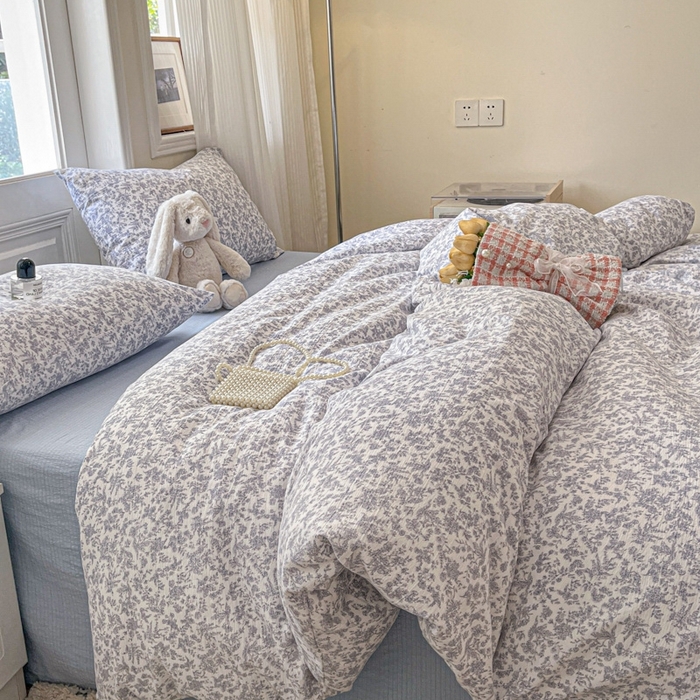 91家纺网 家纺一手货源 找家纺 海岛哥哥 2025新款高克重木棉提花双层纱四件套-风格二 蓝枝语