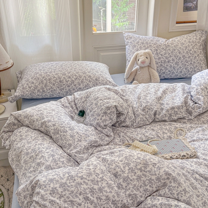 91家纺网 家纺一手货源 找家纺 海岛哥哥 2025新款高克重木棉提花双层纱四件套-风格二 蓝枝语