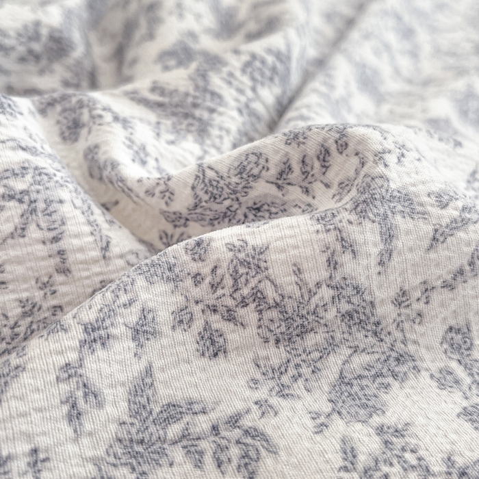 91家纺网 家纺一手货源 找家纺 海岛哥哥 2025新款高克重木棉提花双层纱四件套-风格二 蓝枝语