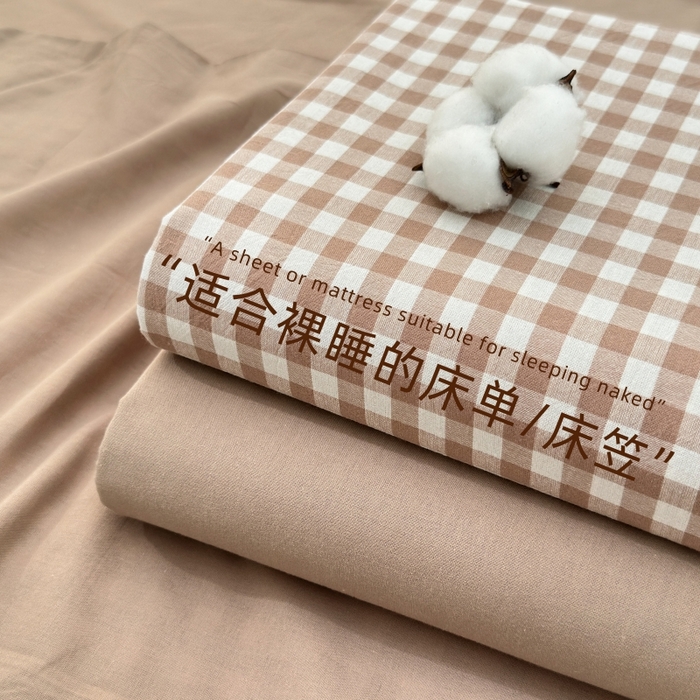 吉象家纺 2025新款全棉色织水洗棉床单三件套 咖小格