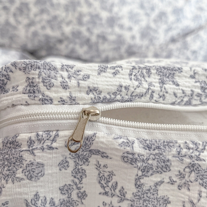 91家纺网 家纺一手货源 找家纺 海岛哥哥 2025新款高克重木棉提花双层纱四件套-风格二 蓝枝语