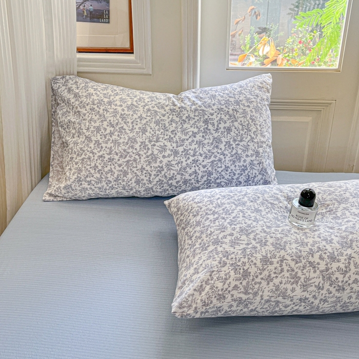 91家纺网 家纺一手货源 找家纺 海岛哥哥 2025新款高克重木棉提花双层纱四件套-风格二 蓝枝语