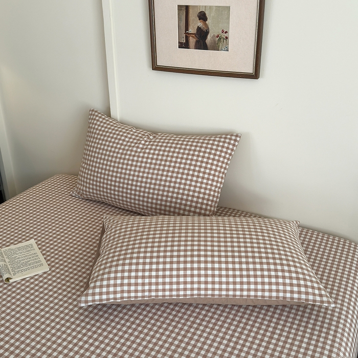 91家纺网 家纺一手货源 找家纺 吉象家纺 2025新款全棉色织水洗棉床单三件套 咖小格