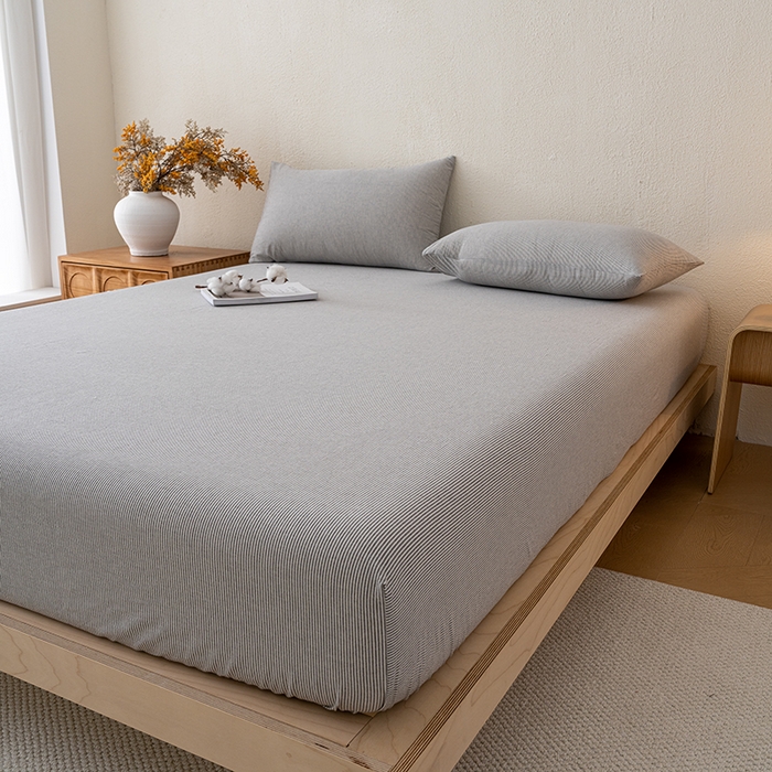 91家纺网 家纺一手货源 找家纺 吉象家纺 2025新款全棉色织水洗棉床笠三件套 秘境灰条