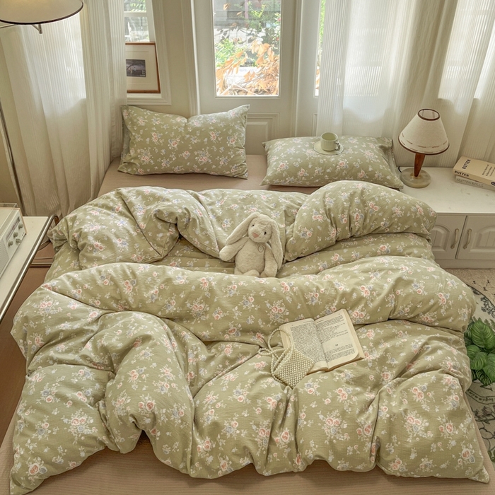 91家纺网 家纺一手货源 找家纺 海岛哥哥 2025新款高克重木棉提花双层纱四件套-风格二 漫漫春色