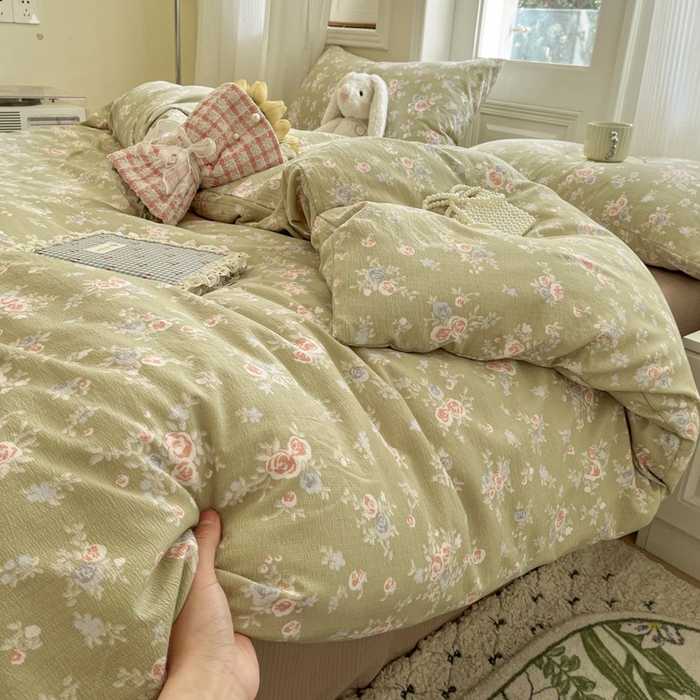 91家纺网 家纺一手货源 找家纺 海岛哥哥 2025新款高克重木棉提花双层纱四件套-风格二 漫漫春色