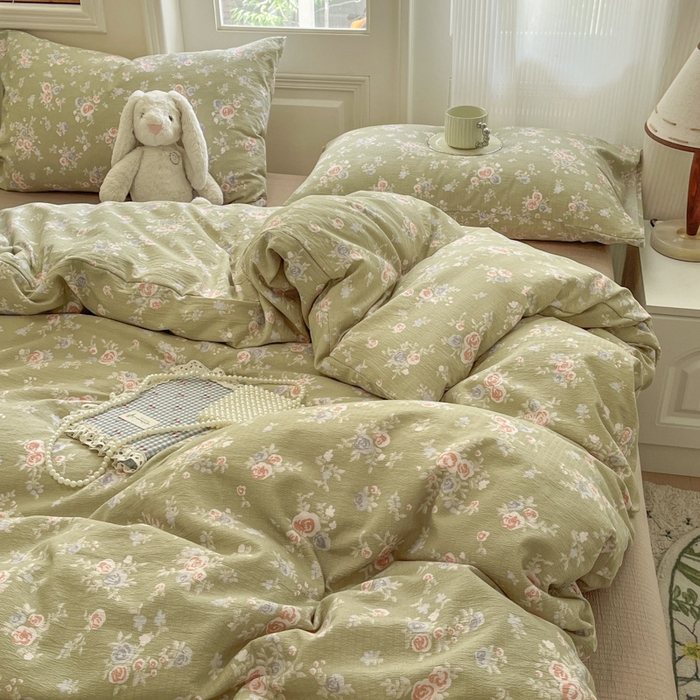 91家纺网 家纺一手货源 找家纺 海岛哥哥 2025新款高克重木棉提花双层纱四件套-风格二 漫漫春色