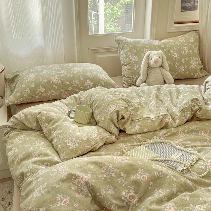 91家纺网 家纺一手货源 找家纺 海岛哥哥 2025新款高克重木棉提花双层纱四件套-风格二 漫漫春色