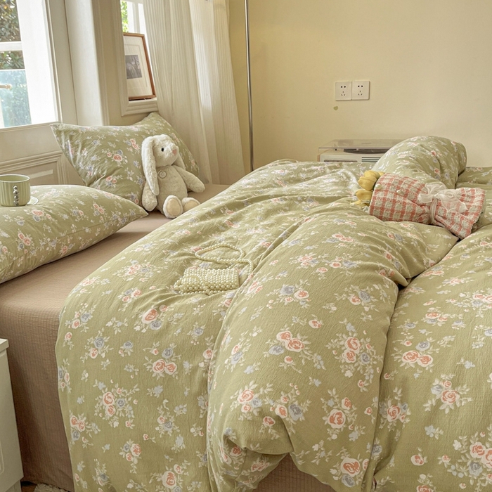 91家纺网 家纺一手货源 找家纺 海岛哥哥 2025新款高克重木棉提花双层纱四件套-风格二 漫漫春色