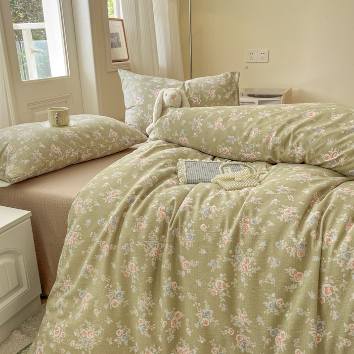 91家纺网 家纺一手货源 找家纺 海岛哥哥 2025新款高克重木棉提花双层纱四件套-风格二 漫漫春色