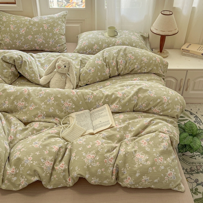 91家纺网 家纺一手货源 找家纺 海岛哥哥 2025新款高克重木棉提花双层纱四件套-风格二 漫漫春色