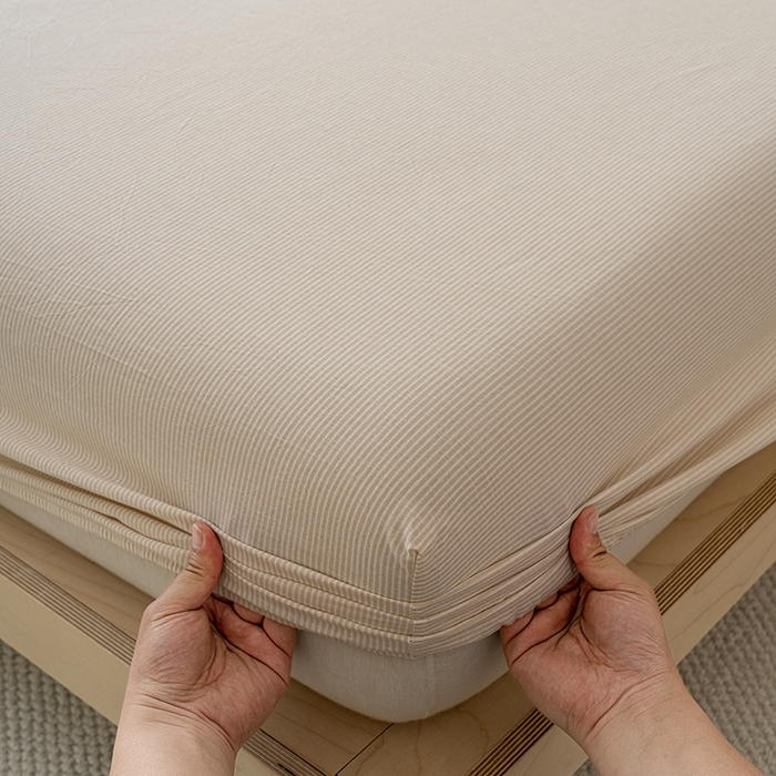 91家纺网 家纺一手货源 找家纺 吉象家纺 2025新款全棉色织水洗棉床笠三件套 秘境咖条