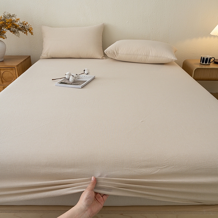 91家纺网 家纺一手货源 找家纺 吉象家纺 2025新款全棉色织水洗棉床笠三件套 秘境咖条