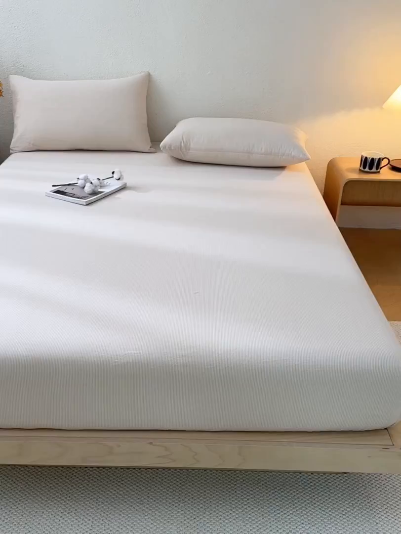 91家纺网 家纺一手货源 找家纺 吉象家纺 2025新款全棉色织水洗棉床笠三件套 秘境咖条