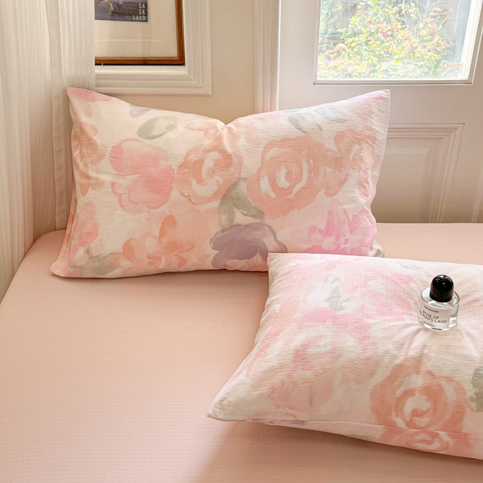 91家纺网 家纺一手货源 找家纺 海岛哥哥 2025新款高克重木棉提花双层纱四件套-风格二 轻轻密语